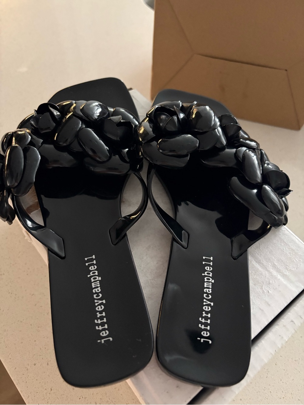 Fleurish Black Patent Floral Embellished Slide Sandals